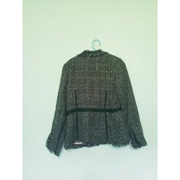 Bisou Bisou Michele Bohbet Women 14 Blazer Fringe Chic Black Career Woven Check - Picture 2 of 5